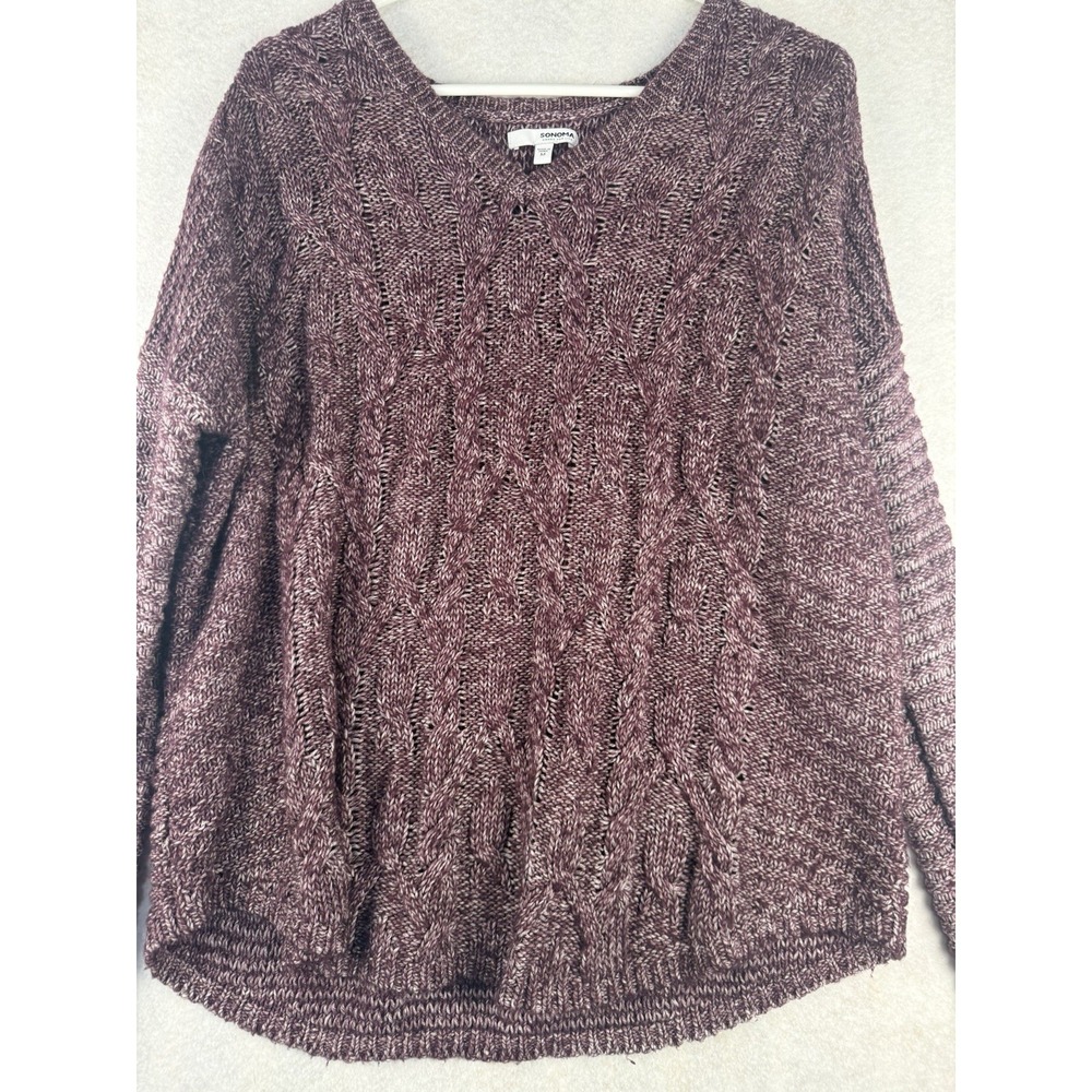 Sonoma Goods For Life Cable Knit Sweater Women's Medium Purple Cotton Blend